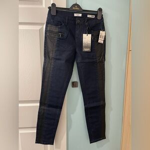 NWT Kensie Jeans Effortless Ankle Biter Skinny Stretch 26 27 Blue Faux Leather